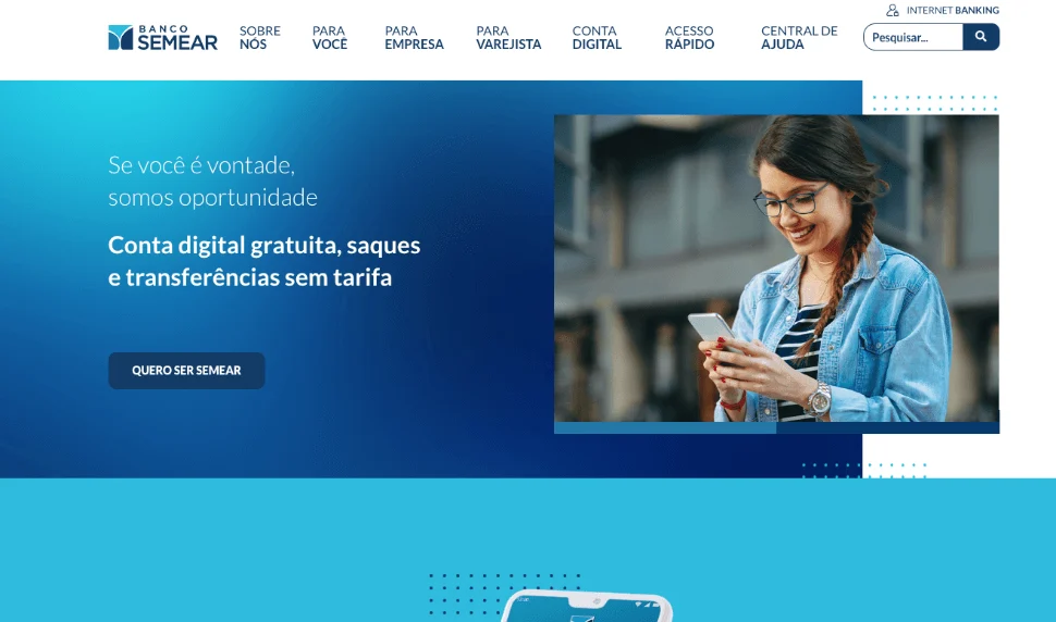 Página inicial do site da Banco Semear antes do projeto