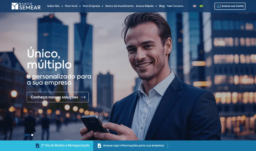 Página inicial do site da Banco Semear depois do projeto