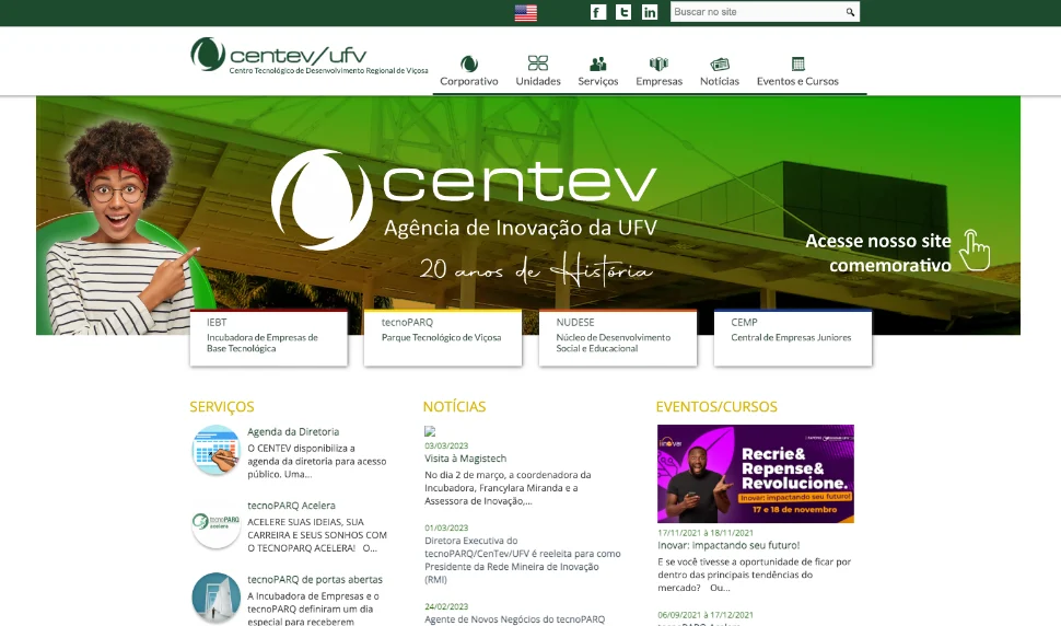 Página inicial do site do tecnoPARQ antes do projeto