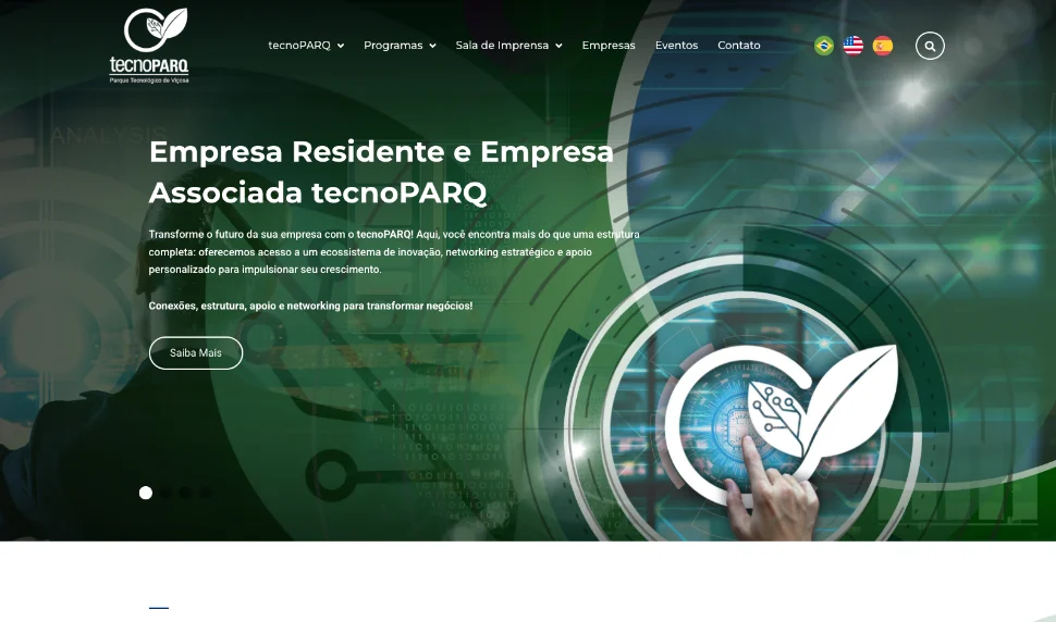 Página inicial do site do tecnoPARQ depois do projeto