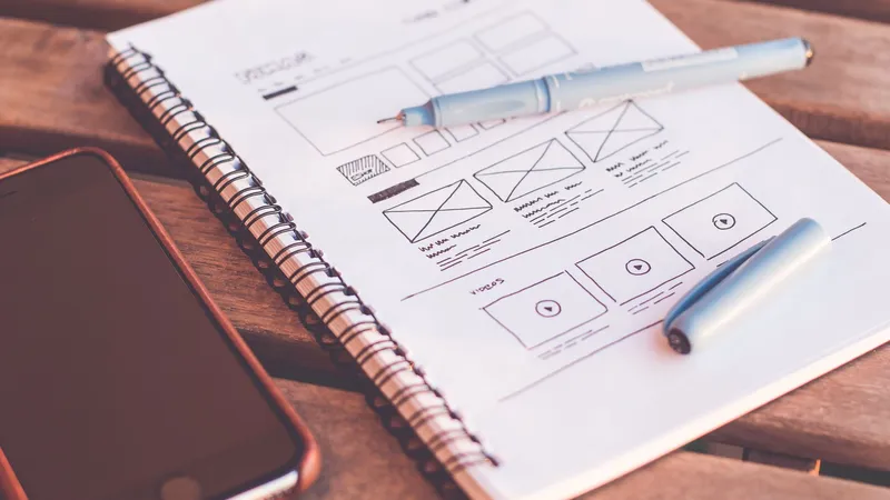 Esboços de wireframe e design de experiência do usuário representando a análise de comportamento em mapa de calor