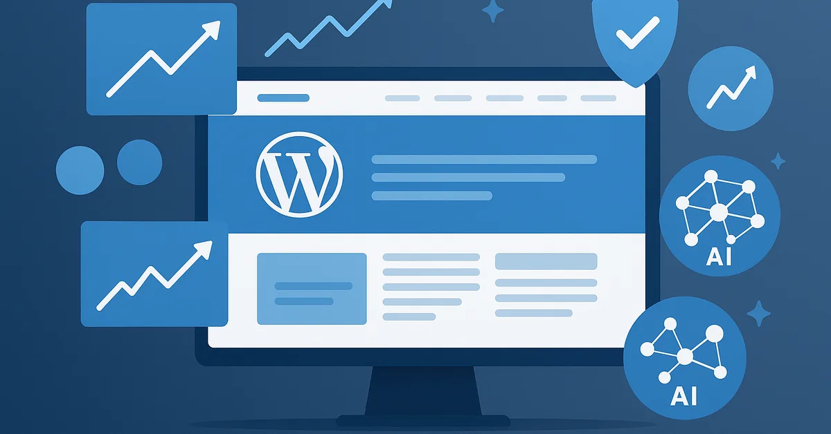 Dashboard WordPress com gráficos de SEO e visualizações de GEO para sites corporativos
