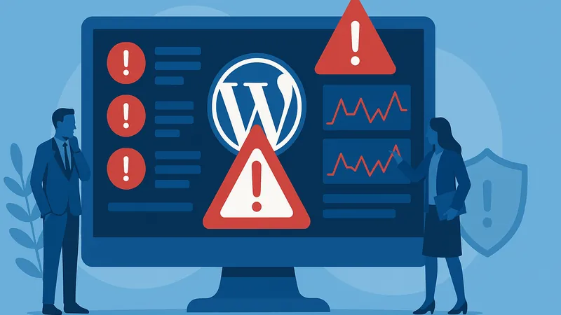diagnóstico de site WordPress hackeado com painel de alerta de segurança