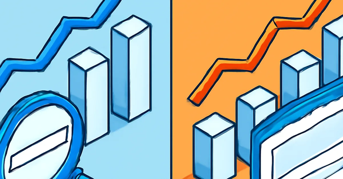 ilustração isométrica comparando busca orgânica e links patrocinados com gráficos de crescimento
