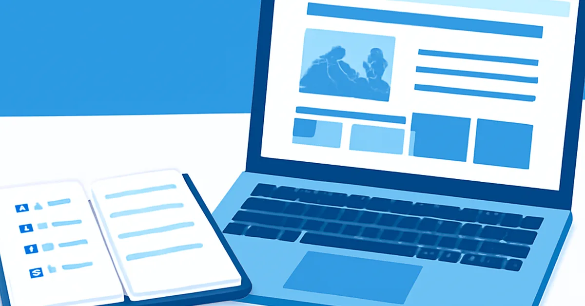 planejamento para criar um site corporativo com laptop e checklist